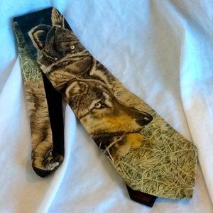 Endangered Species Taking a Break Wolf Eyes Neck Tie Brown Black Green Necktie